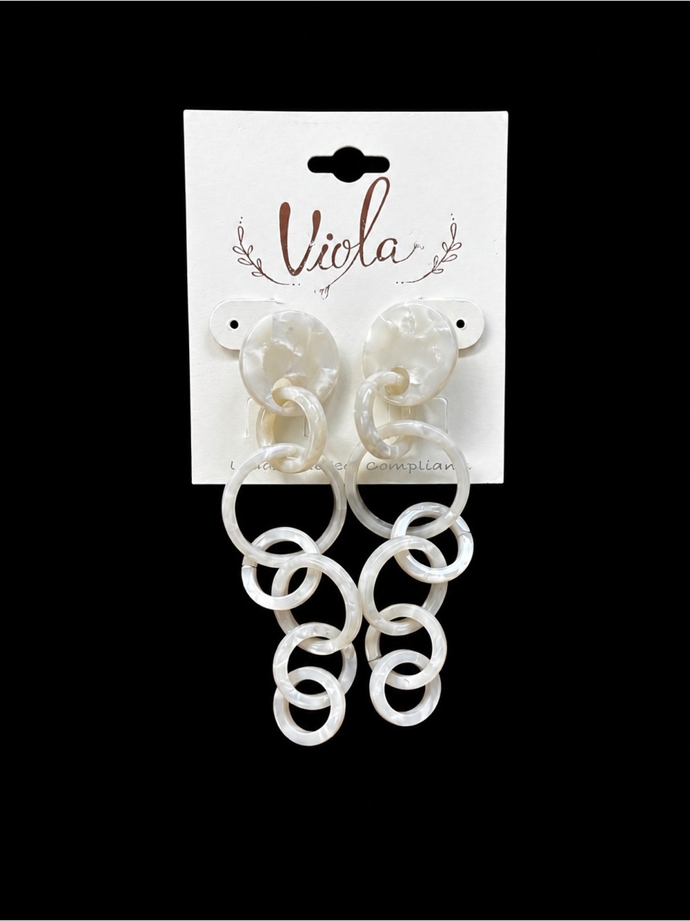 Viola White Acrylic Link Statement Earrings Pearlized Chain Dangle NWT